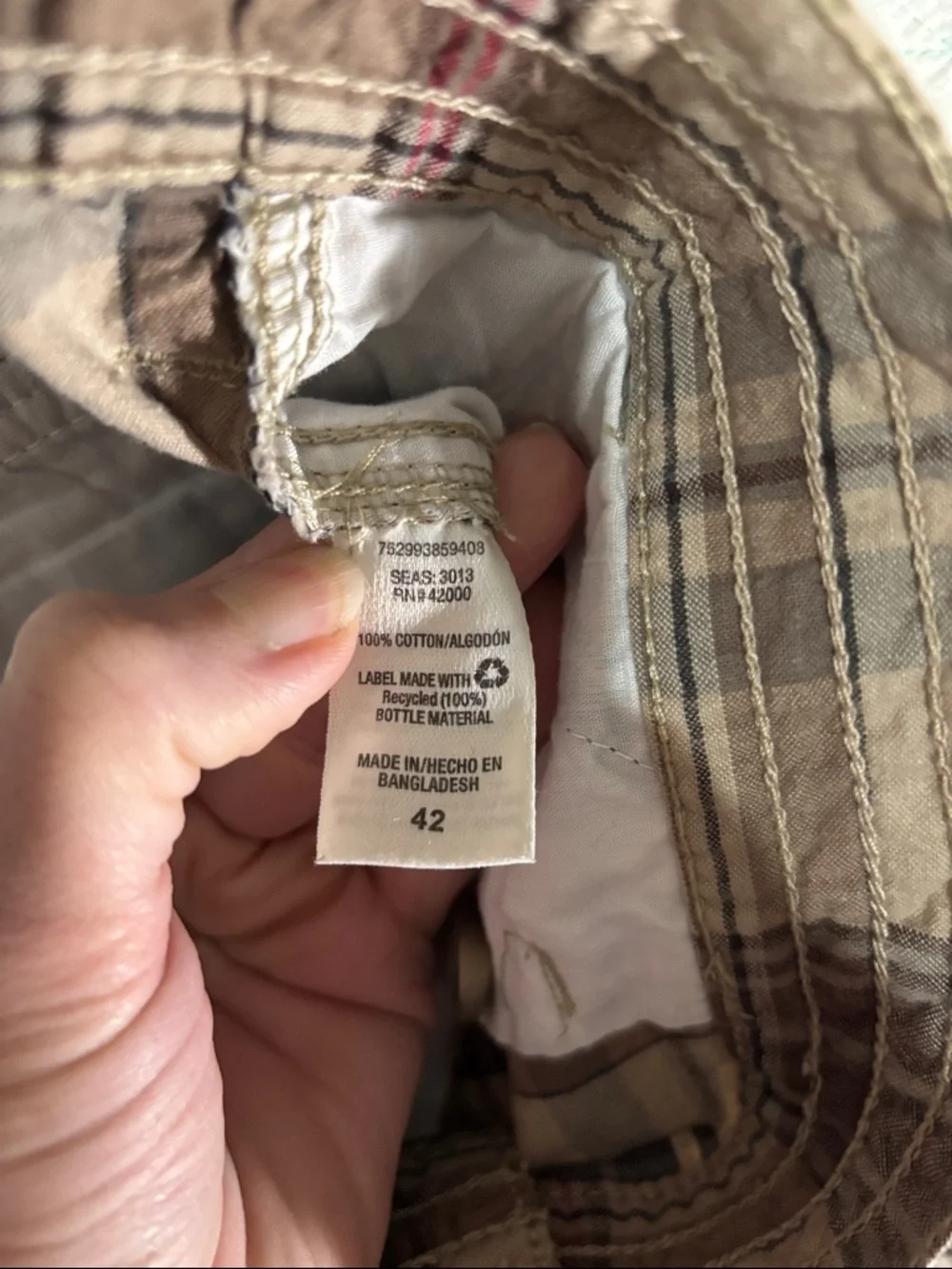 Basic Editions Plaid Cargo Shorts in Beige, Brown and Black 100% Cotton